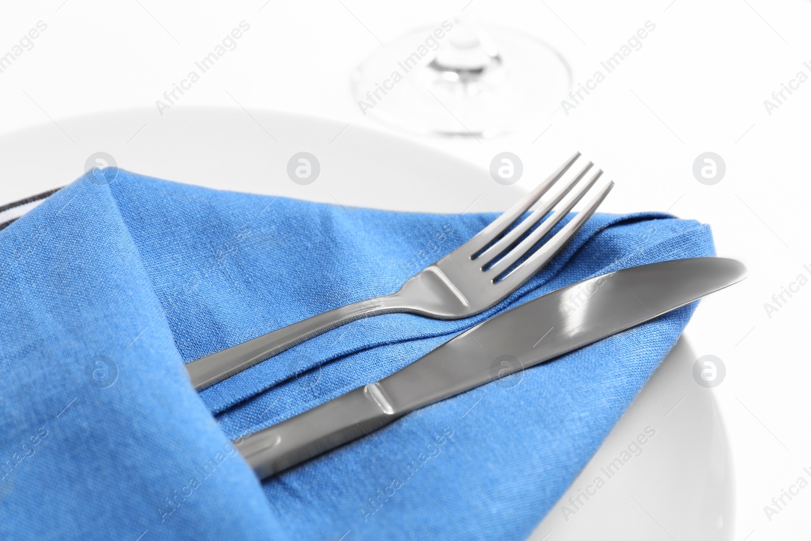 Photo of Elegant table setting on white background, closeup