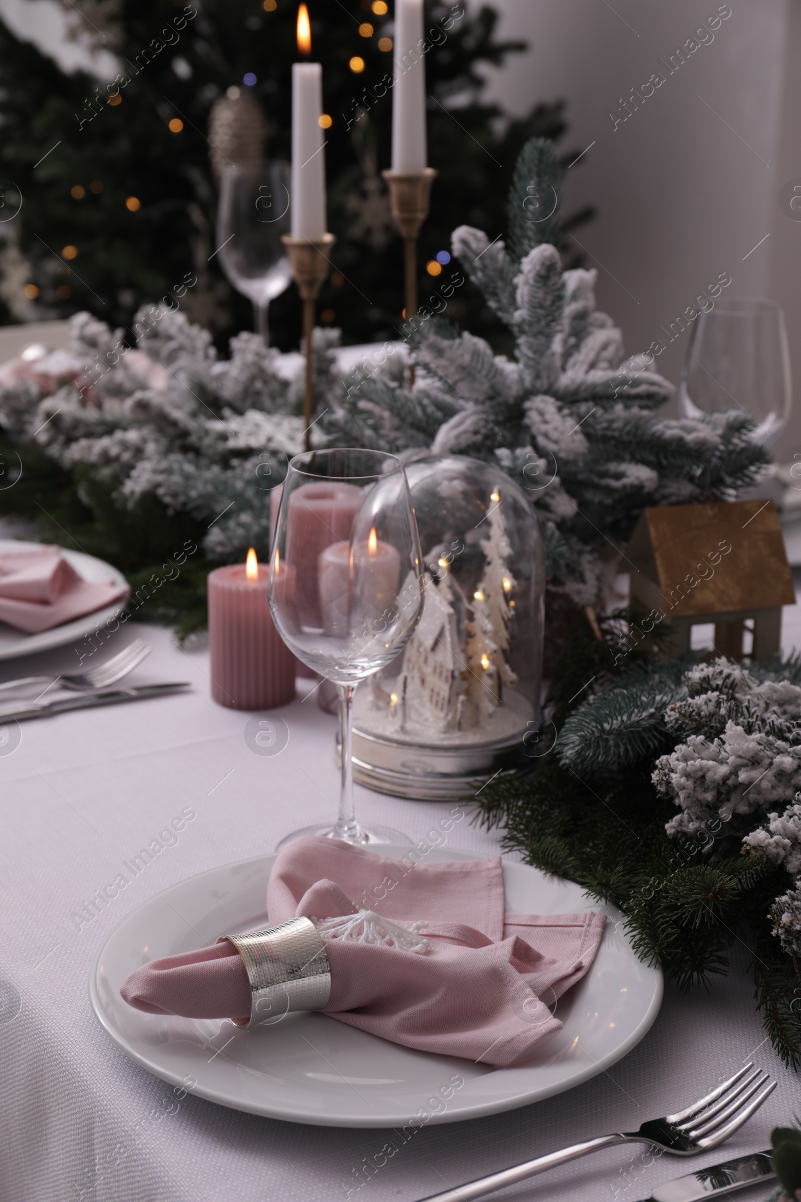 Photo of Beautiful festive table setting with Christmas decor indoors