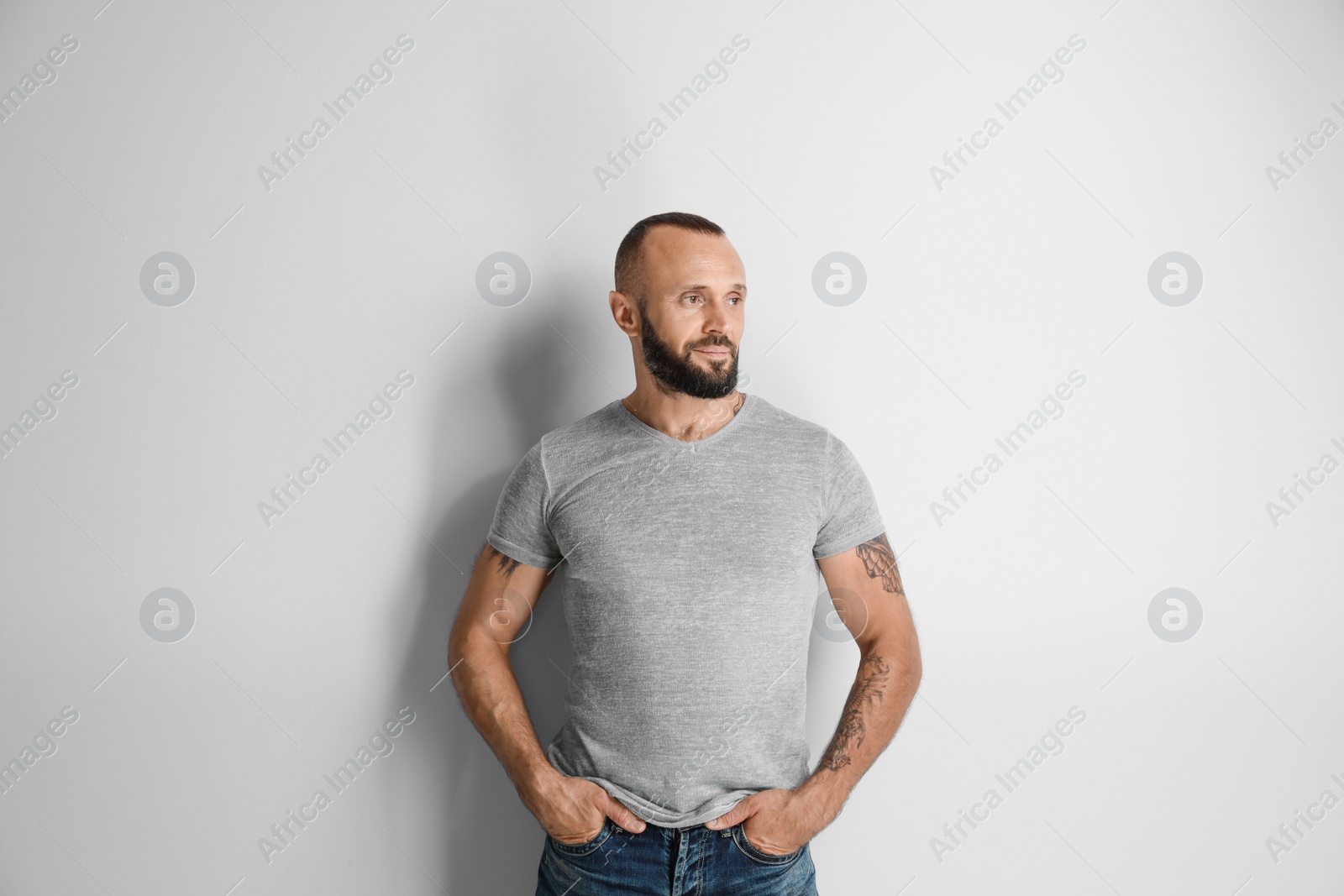 Photo of Portrait of handsome man on white background