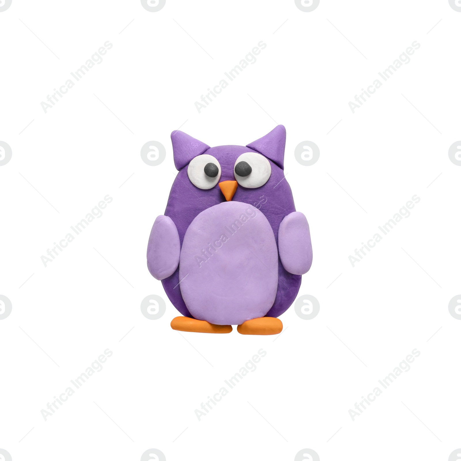 Photo of Colorful plasticine owl isolated on white, top view