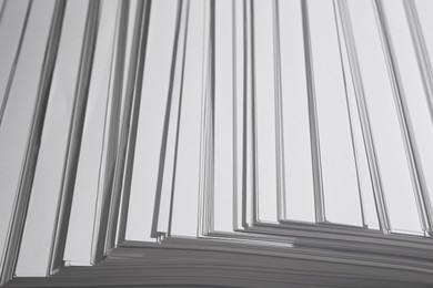 Photo of White paper sheets as background, closeup view