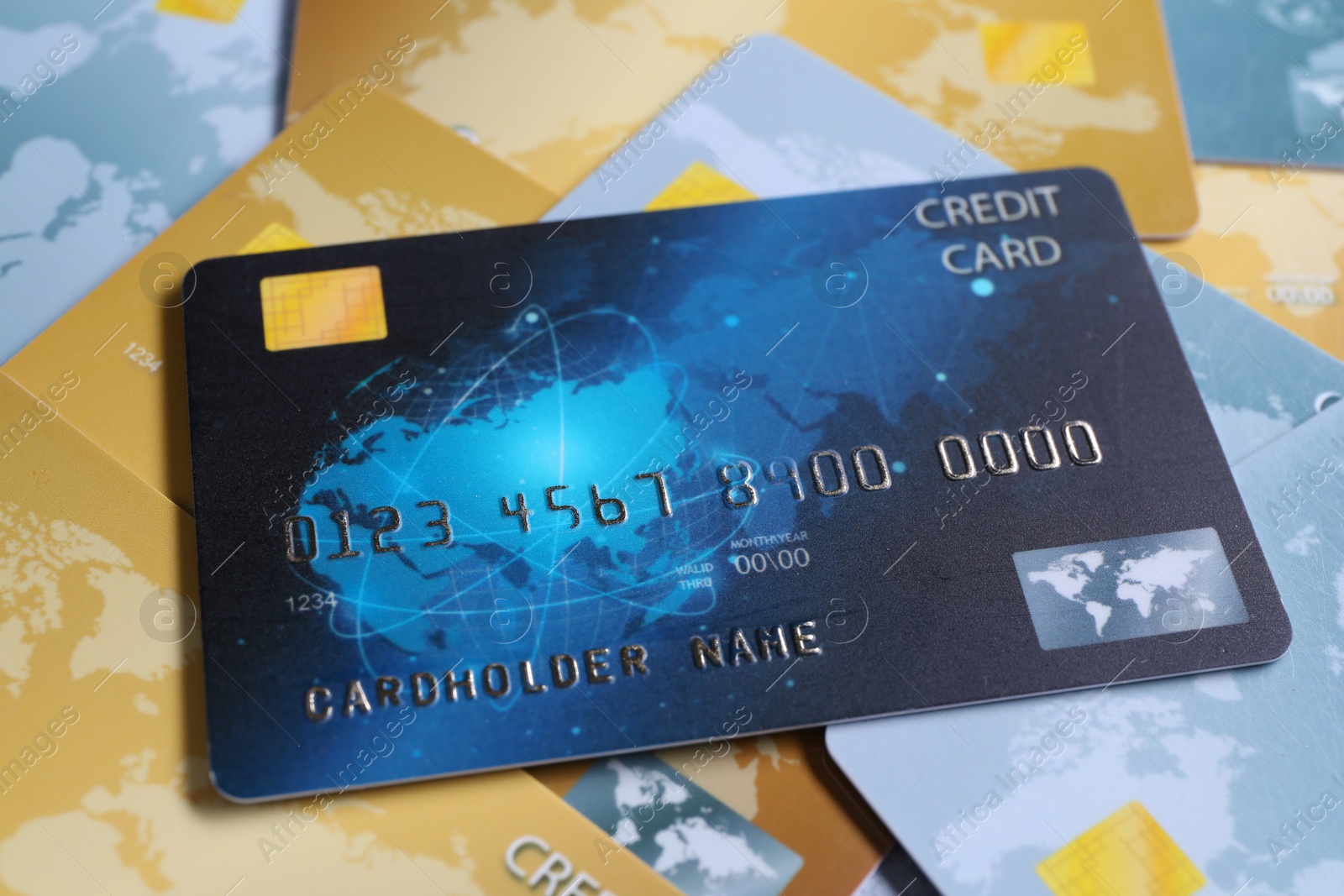 Photo of Many plastic credit cards as background, closeup