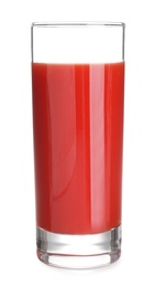 Photo of Glass with tomato juice isolated on white