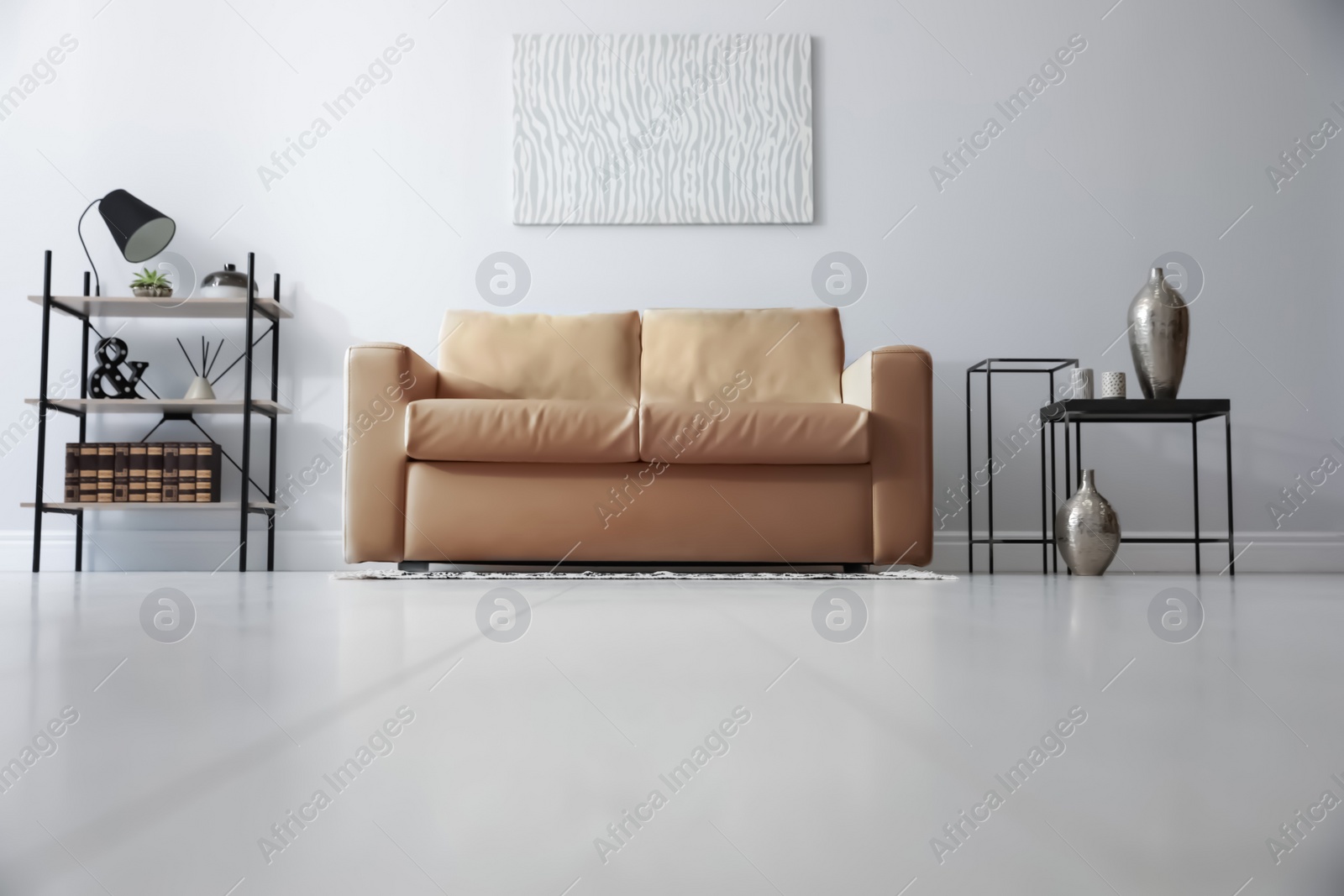 Photo of Modern living room interior with stylish leather sofa