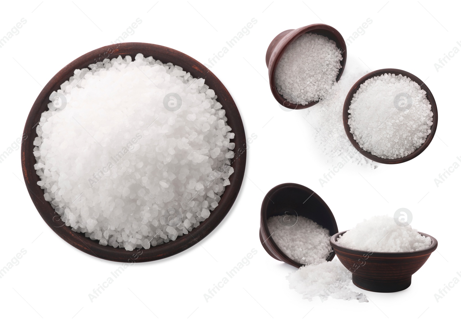 Image of Natural salt in bowls isolated on white, set