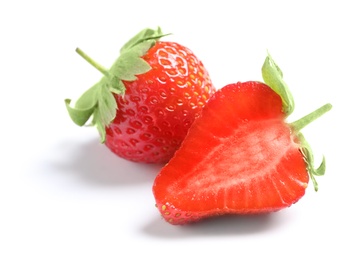 Fresh ripe red strawberries on white background