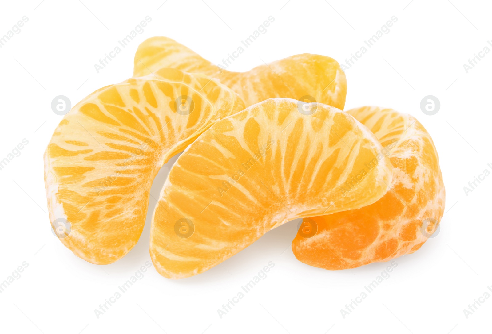 Photo of Pieces of fresh juicy tangerine on white background
