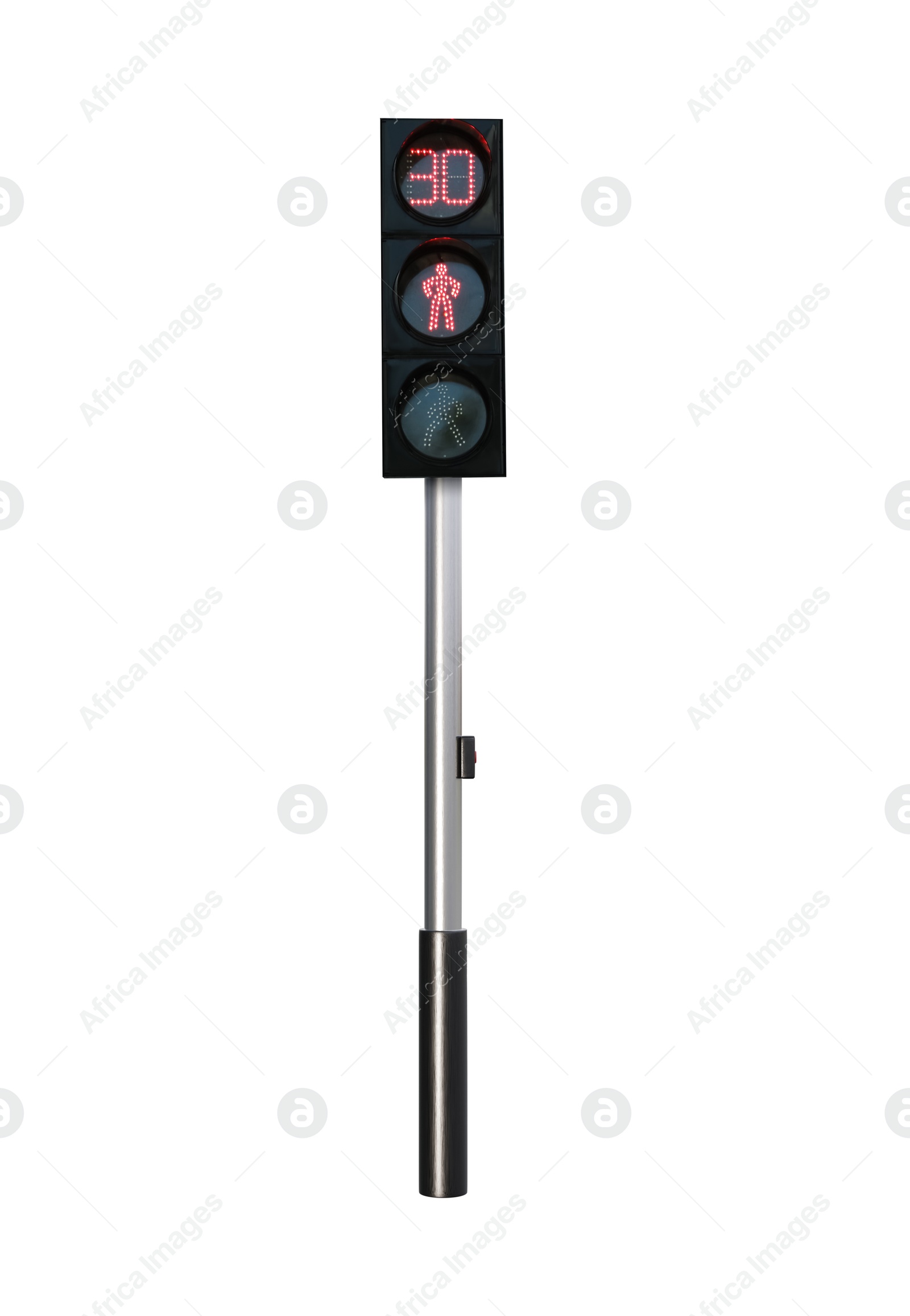 Image of Traffic light with with pedestrian signals and pole on white background