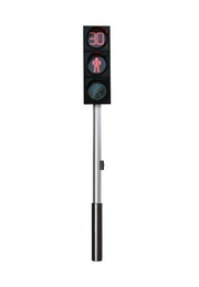 Image of Traffic light with with pedestrian signals and pole on white background
