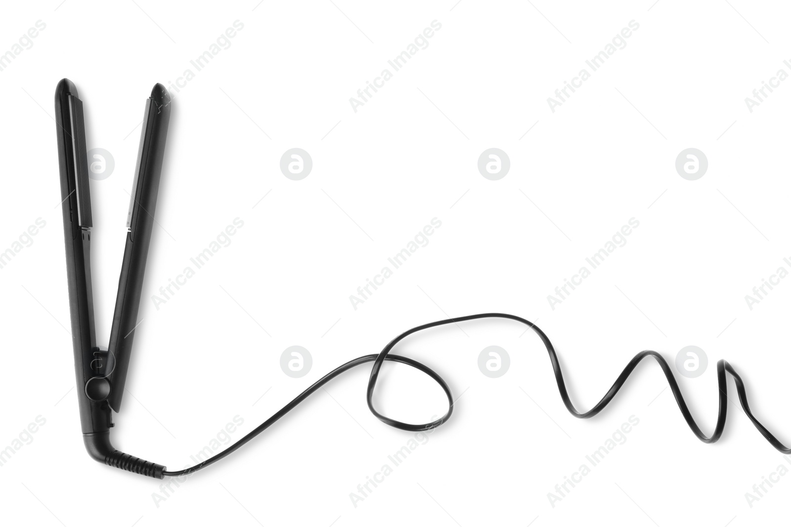 Photo of Flat iron with zigzag plate isolated on white. Hair styling device