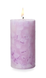 Alight color wax candle on white background