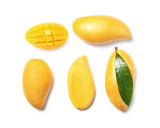 Photo of Composition with fresh mango fruits on white background, top view