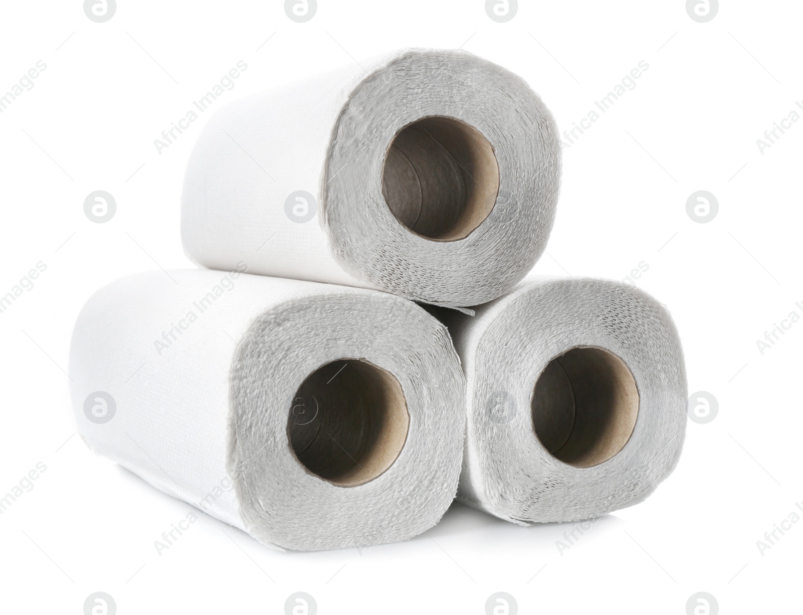 Photo of Rolls of paper tissues on white background