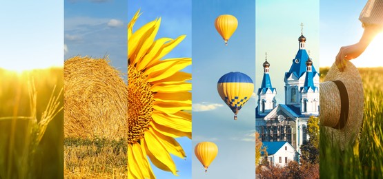 Collage with different beautiful photos devoted to Ukrainian culture. Banner design