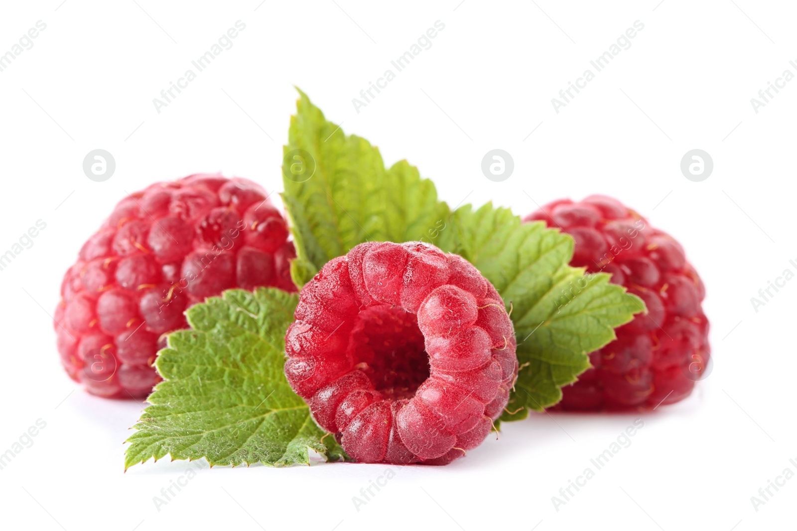 Photo of Delicious fresh ripe raspberries on white background