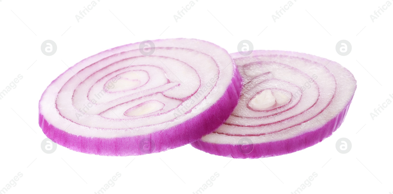 Photo of Slices of onion for burger isolated on white