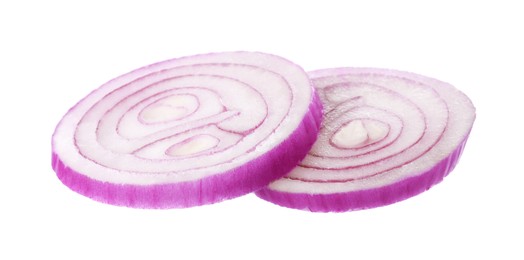 Photo of Slices of onion for burger isolated on white