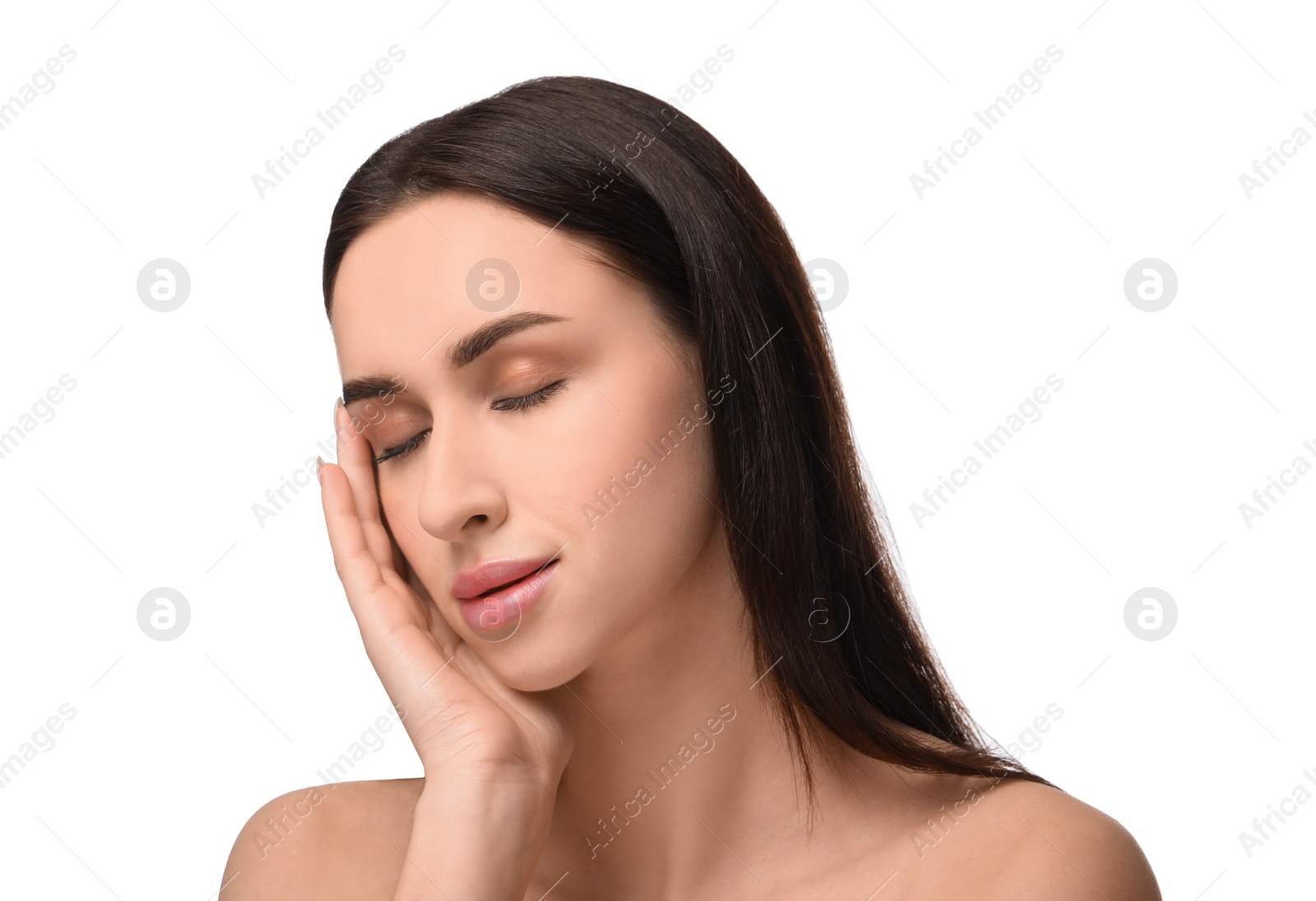 Photo of Portrait of attractive young woman on white background