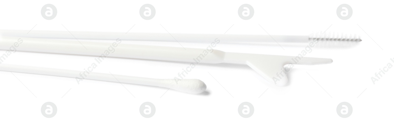 Photo of Disposable gynecological examination kit on white background