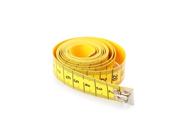 New yellow measuring tape isolated on white