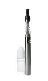 Electronic smoking device and vaping liquid on white background