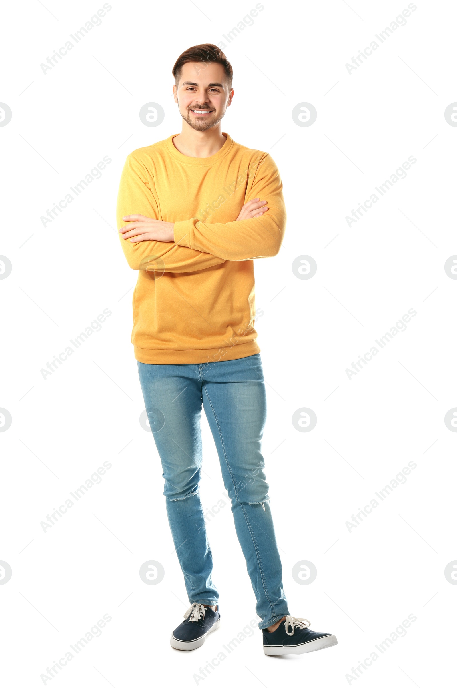 Photo of Full length portrait of handsome man posing on white background