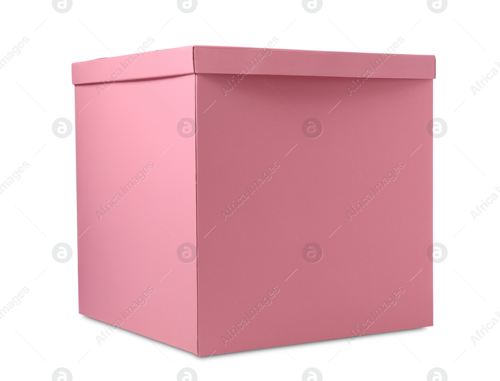 Photo of Pink gift box with cap isolated on white