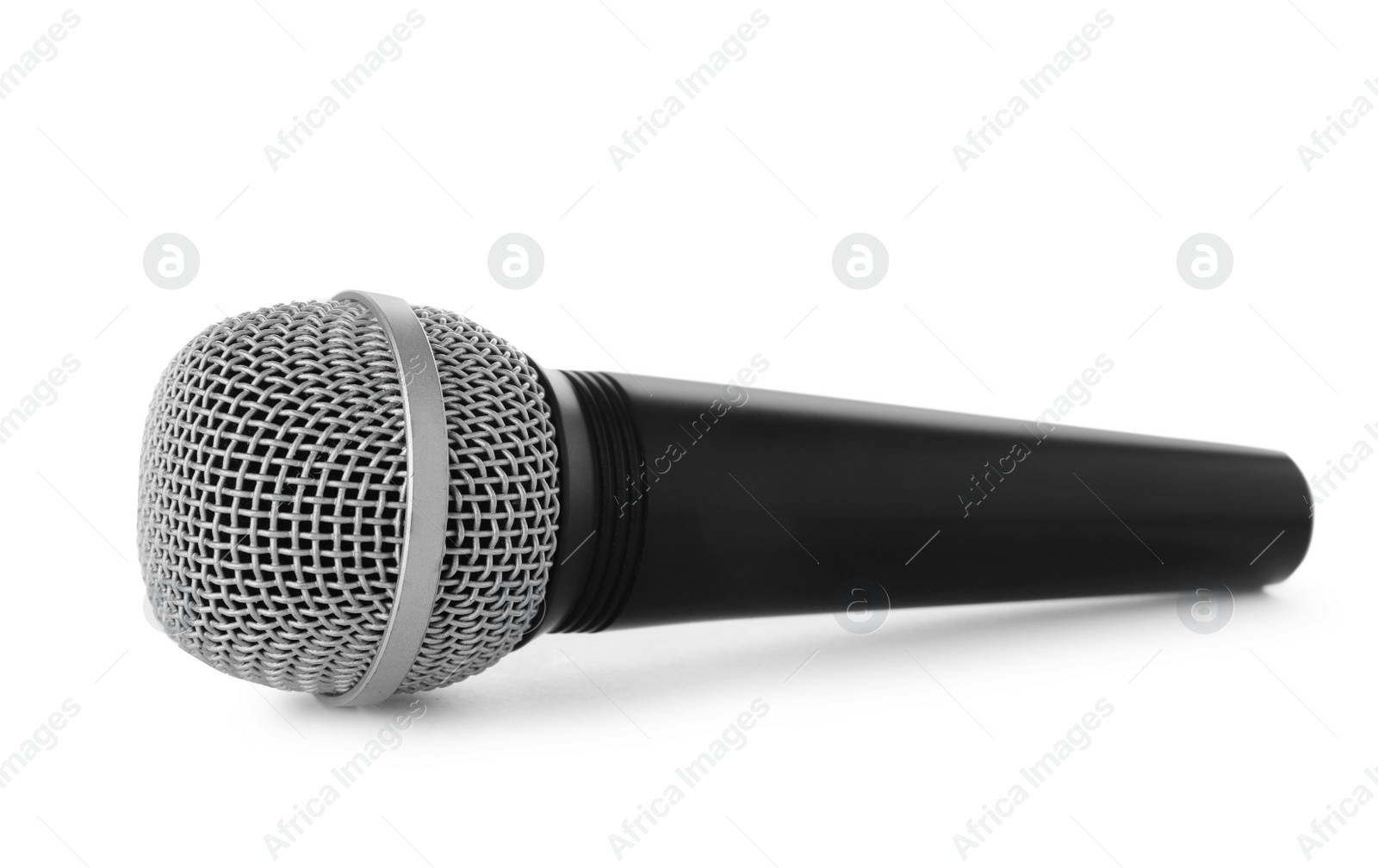 Photo of Wireless dynamic microphone on white background. Professional audio equipment