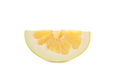 Slice of yellow pomelo isolated on white