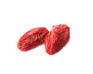 Photo of Tasty dried goji berries isolated on white