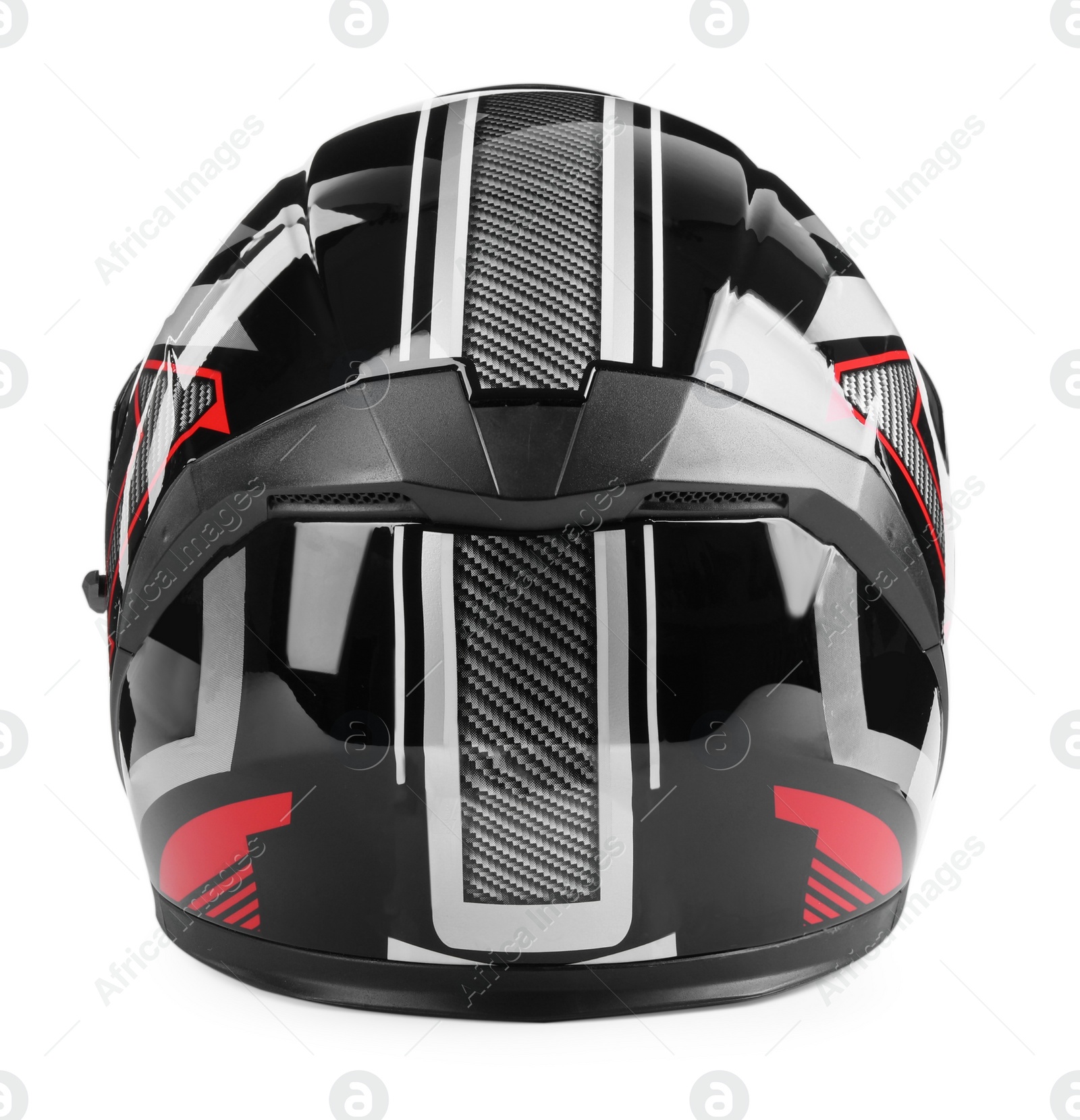 Photo of Modern motorcycle helmet with visor isolated on white