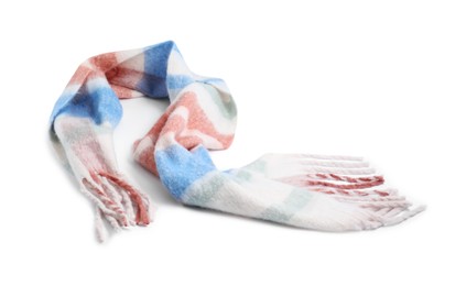 One beautiful checkered scarf on white background