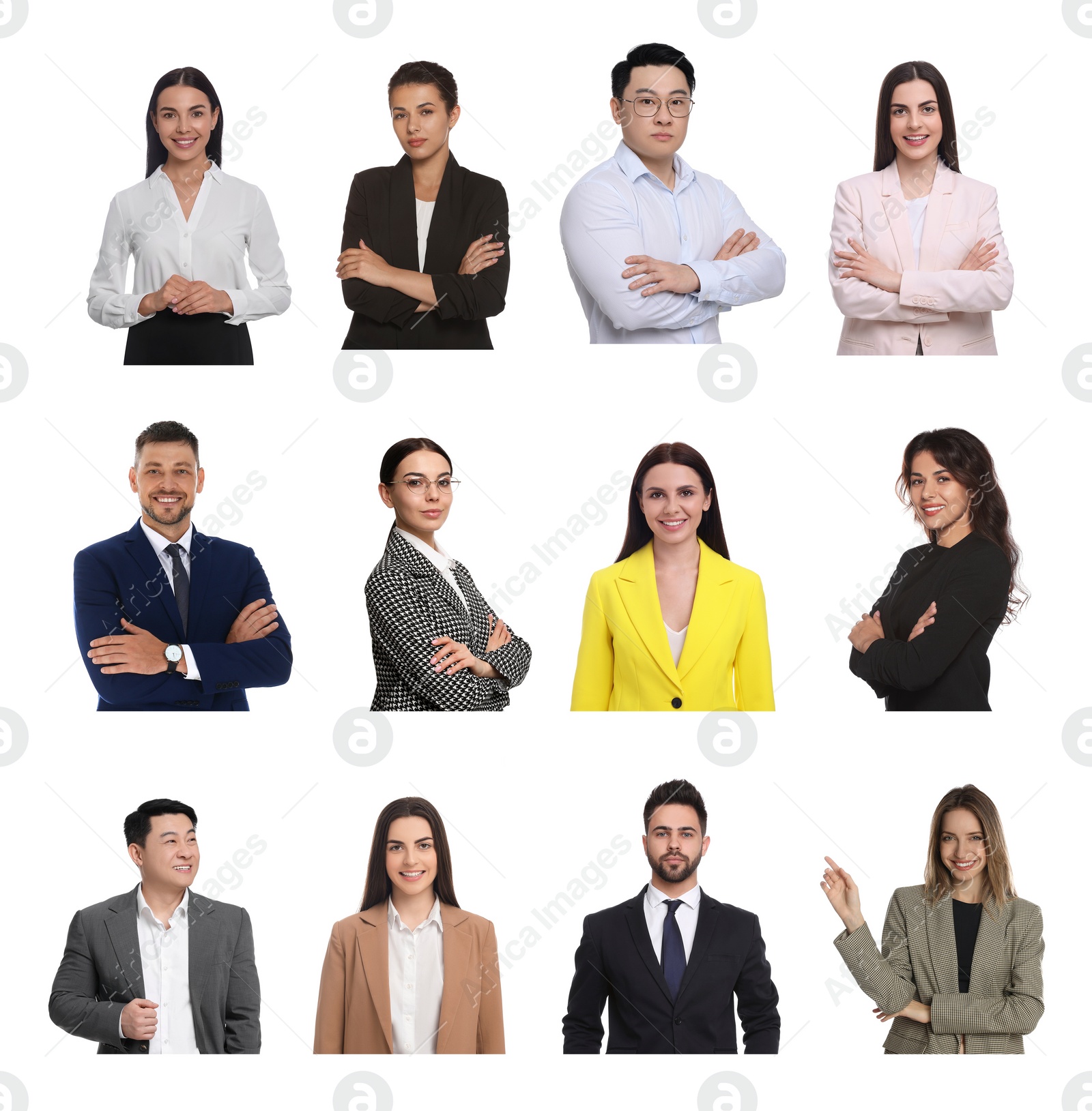 Image of Collage with photos of different businesspeople on white background