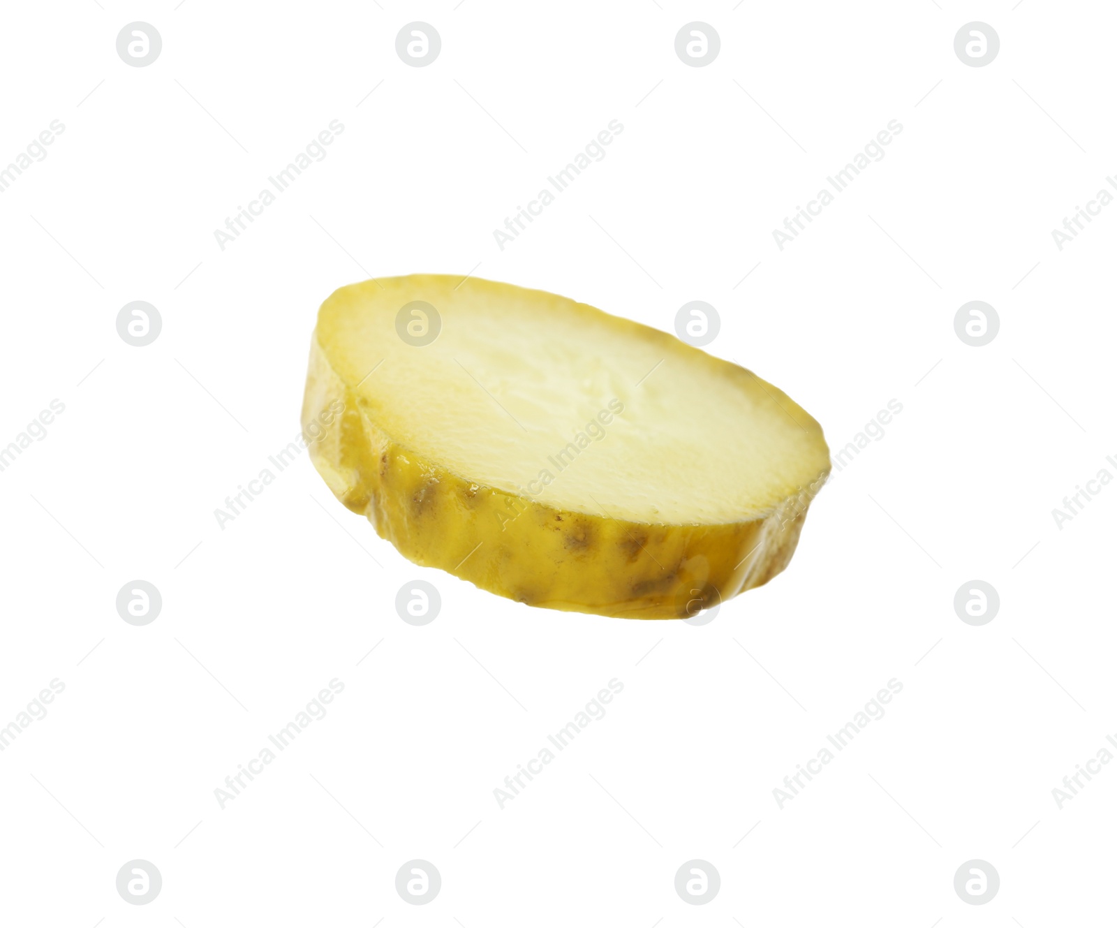 Photo of Slice of pickled cucumber isolated on white