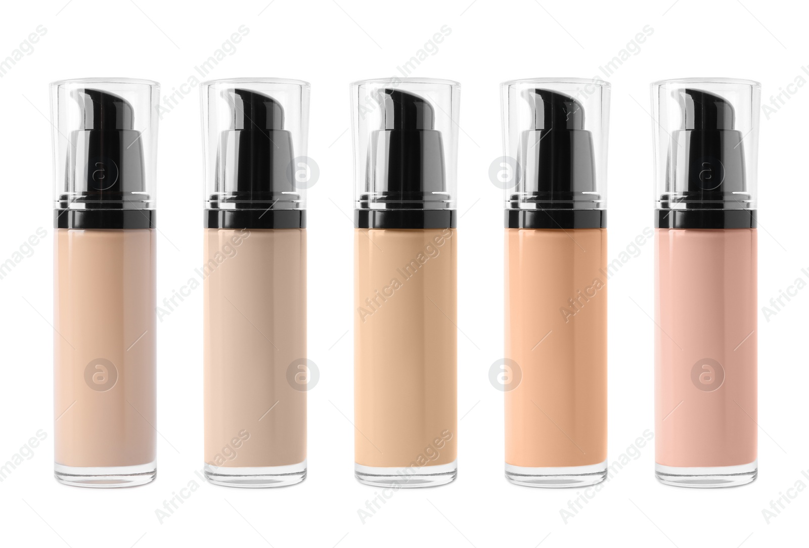 Image of Set of liquid foundations in different shades isolated on white