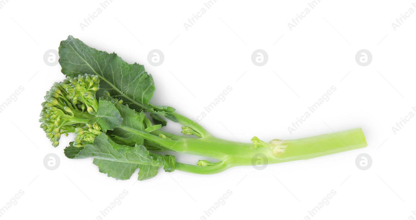 Photo of Fresh raw broccolini isolated on white, top view. Healthy food