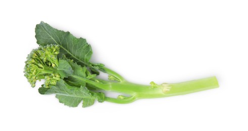 Photo of Fresh raw broccolini isolated on white, top view. Healthy food