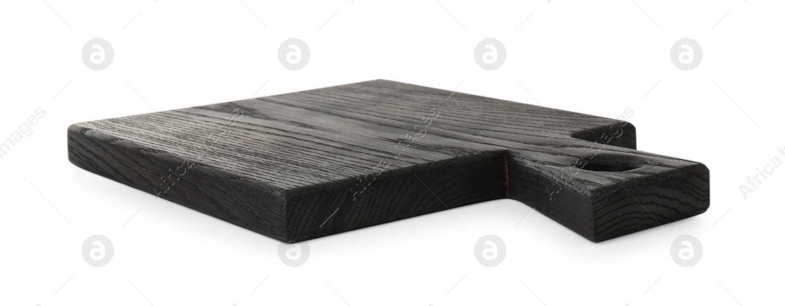 Photo of Black wooden cutting board isolated on white