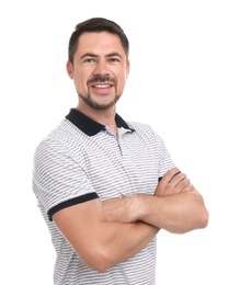 Portrait of handsome man on white background