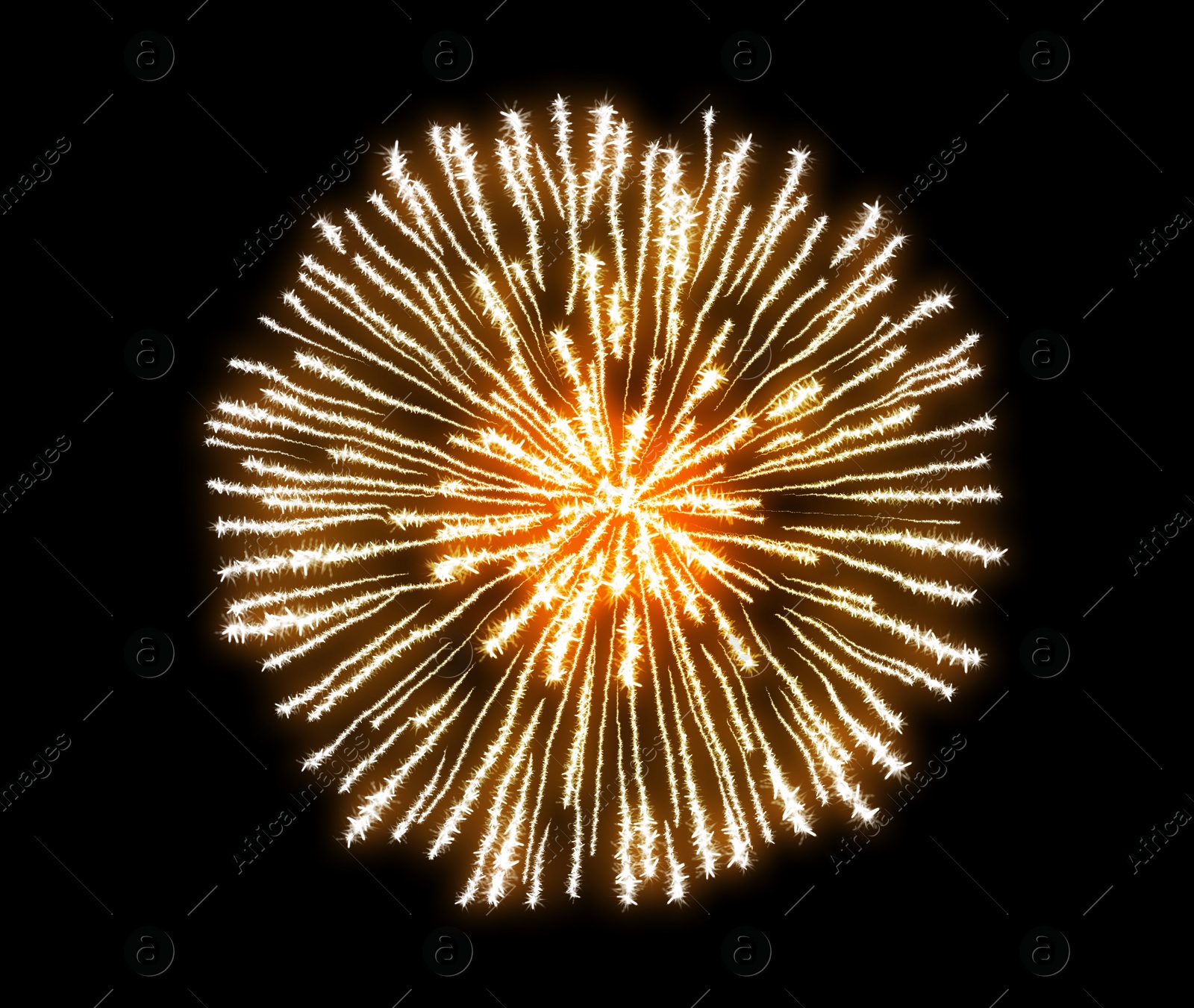 Image of Beautiful bright firework on black background, illustration