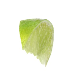 Photo of Cut fresh juicy lime on white background