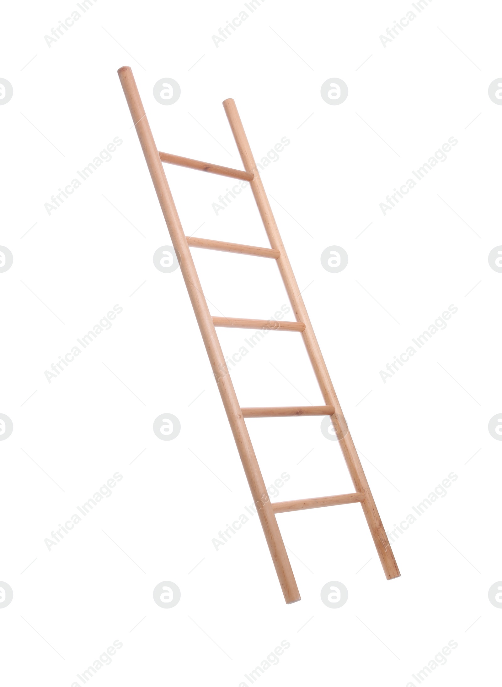 Photo of Modern wooden ladder isolated on white. Construction tool