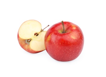 Photo of Ripe juicy red apples on white background