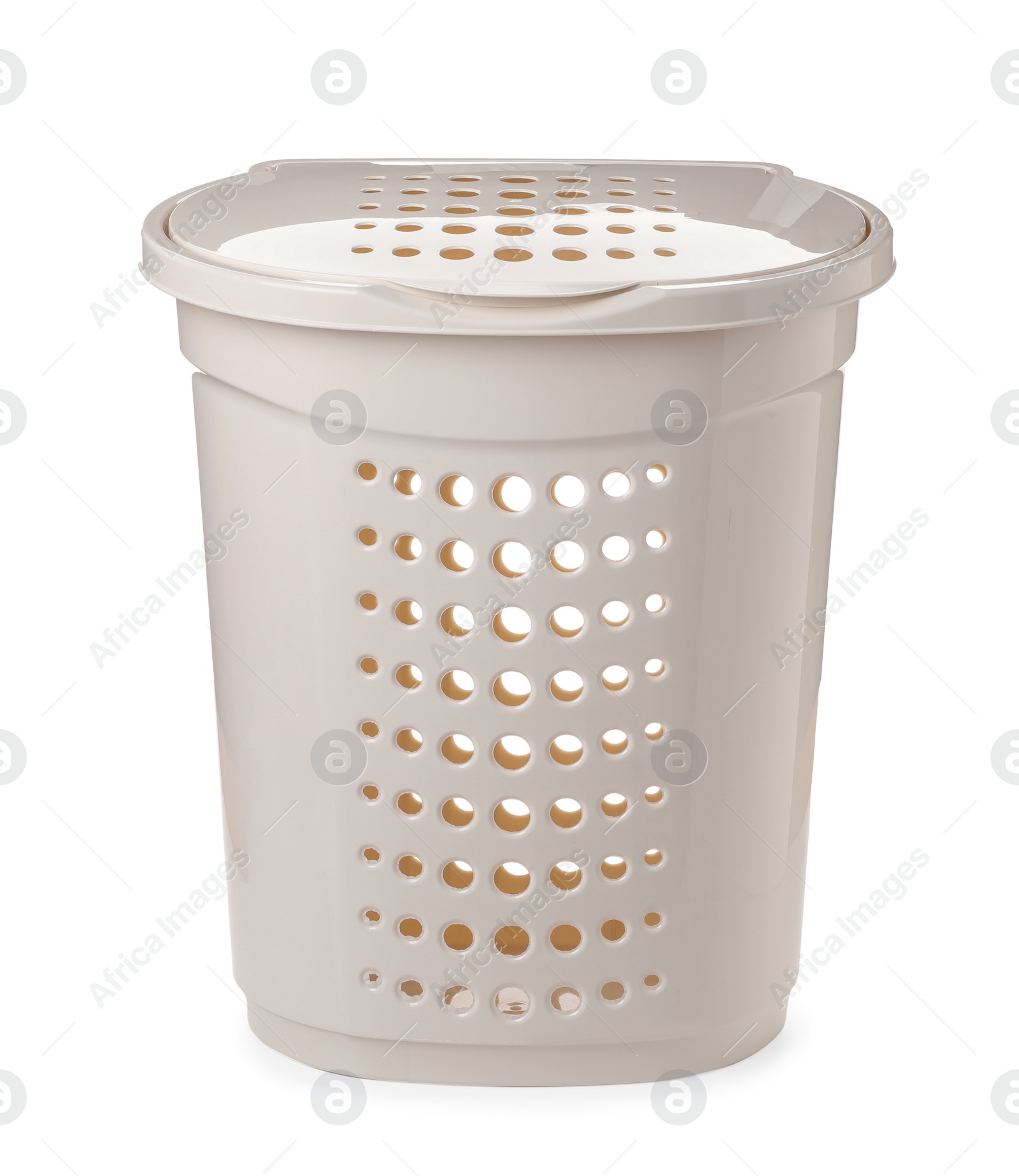 Photo of Closed empty laundry basket isolated on white