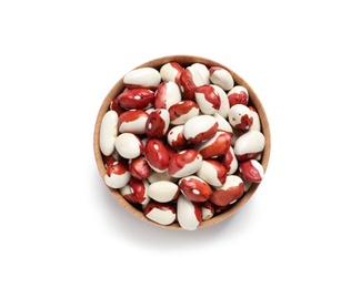 Bowl with beans on white background, top view. Natural food high in protein