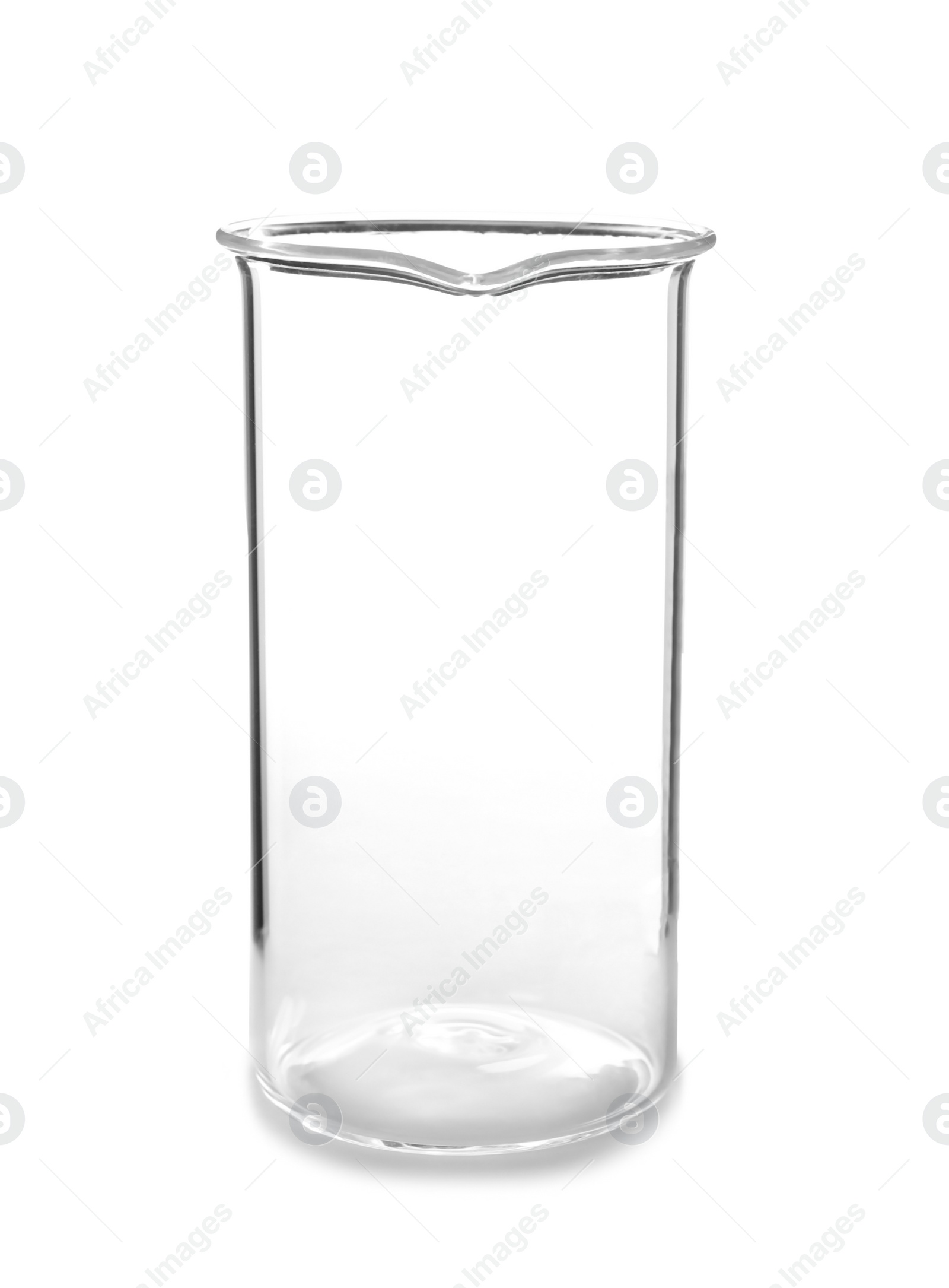 Photo of Empty beaker on white background. Laboratory analysis equipment