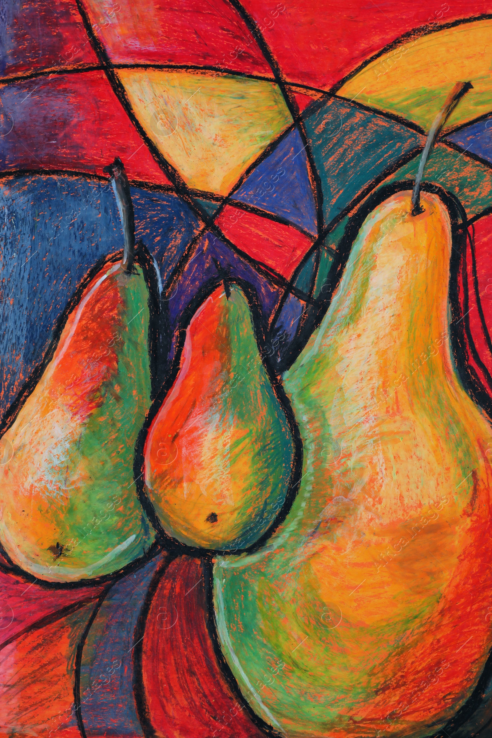 Photo of Pastel drawing of pears on colorful background