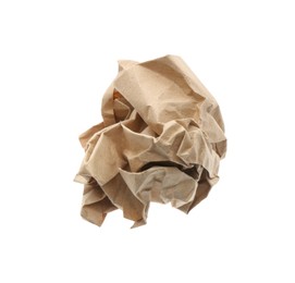 Crumpled sheet of kraft paper isolated on white, top view