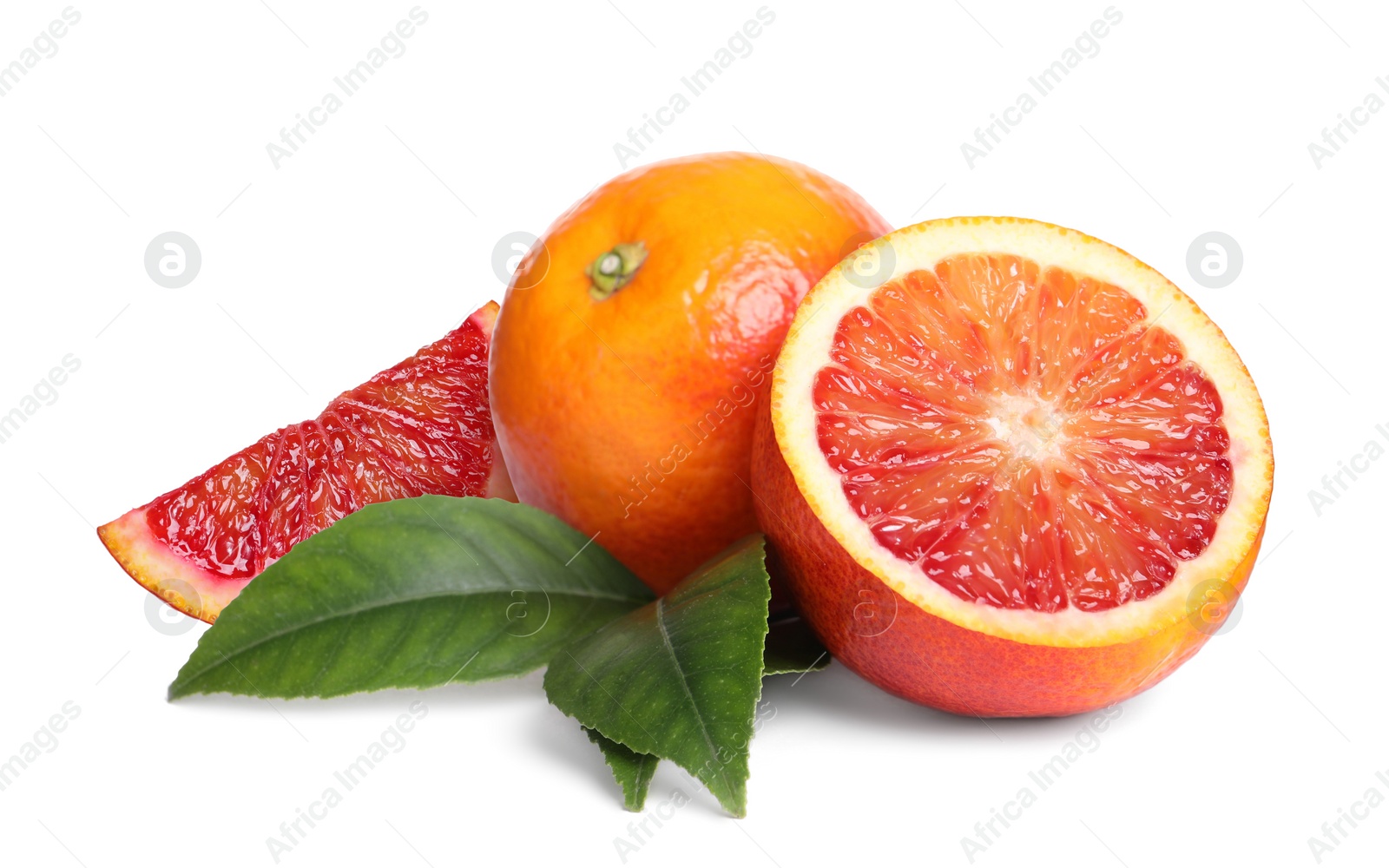 Image of Delicious ripe red oranges on white background