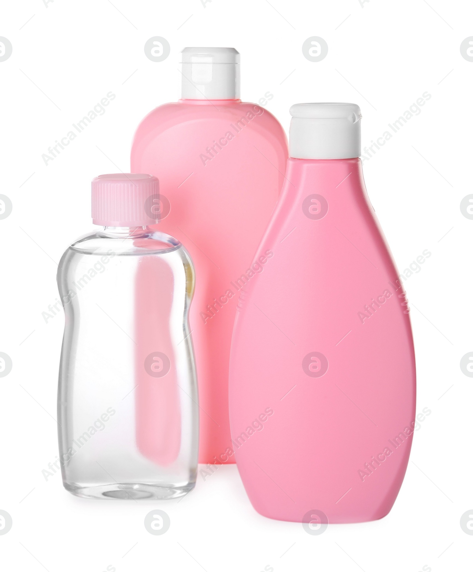 Photo of Set of baby cosmetic products on white background